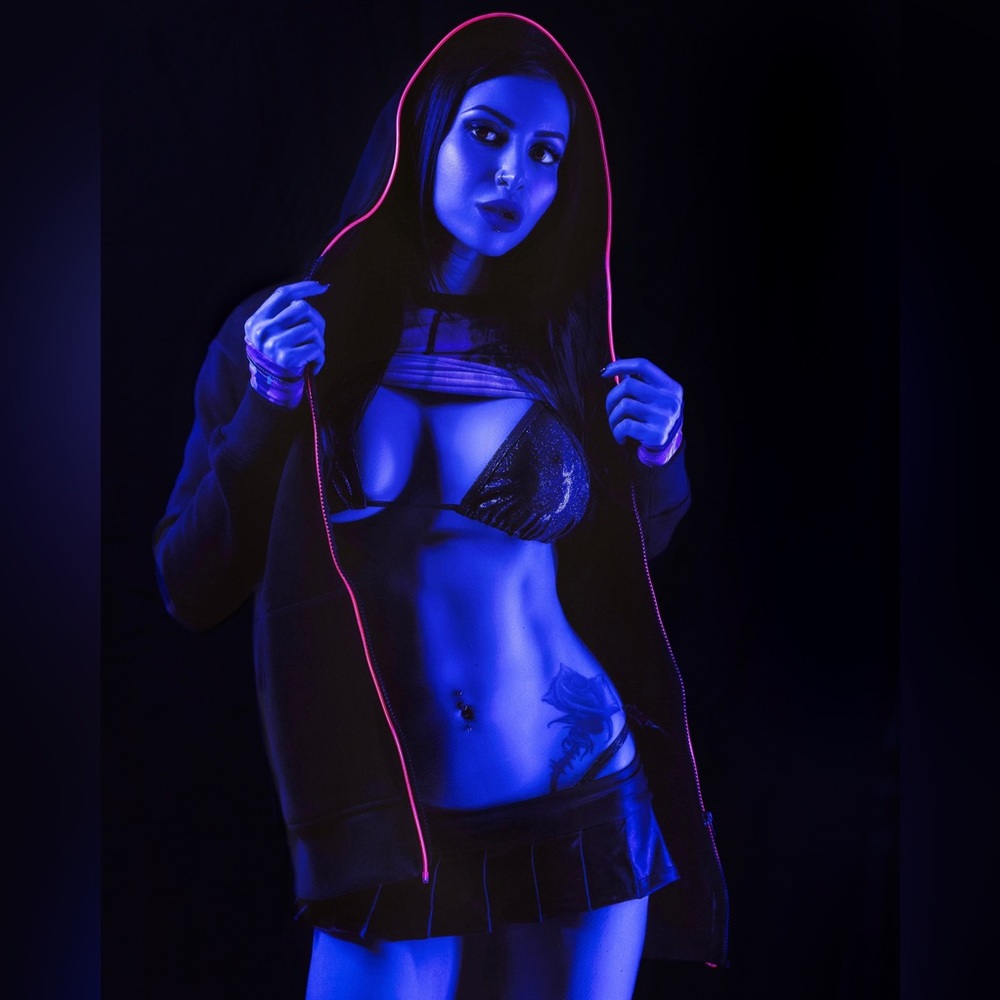 Light Up Black Hoodie Zipper Battery Powered Sweatshirt